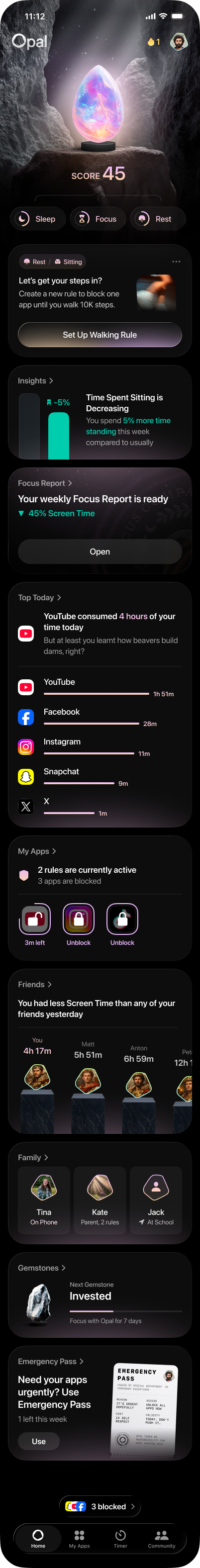 Opal Home Journey — Focus home screen