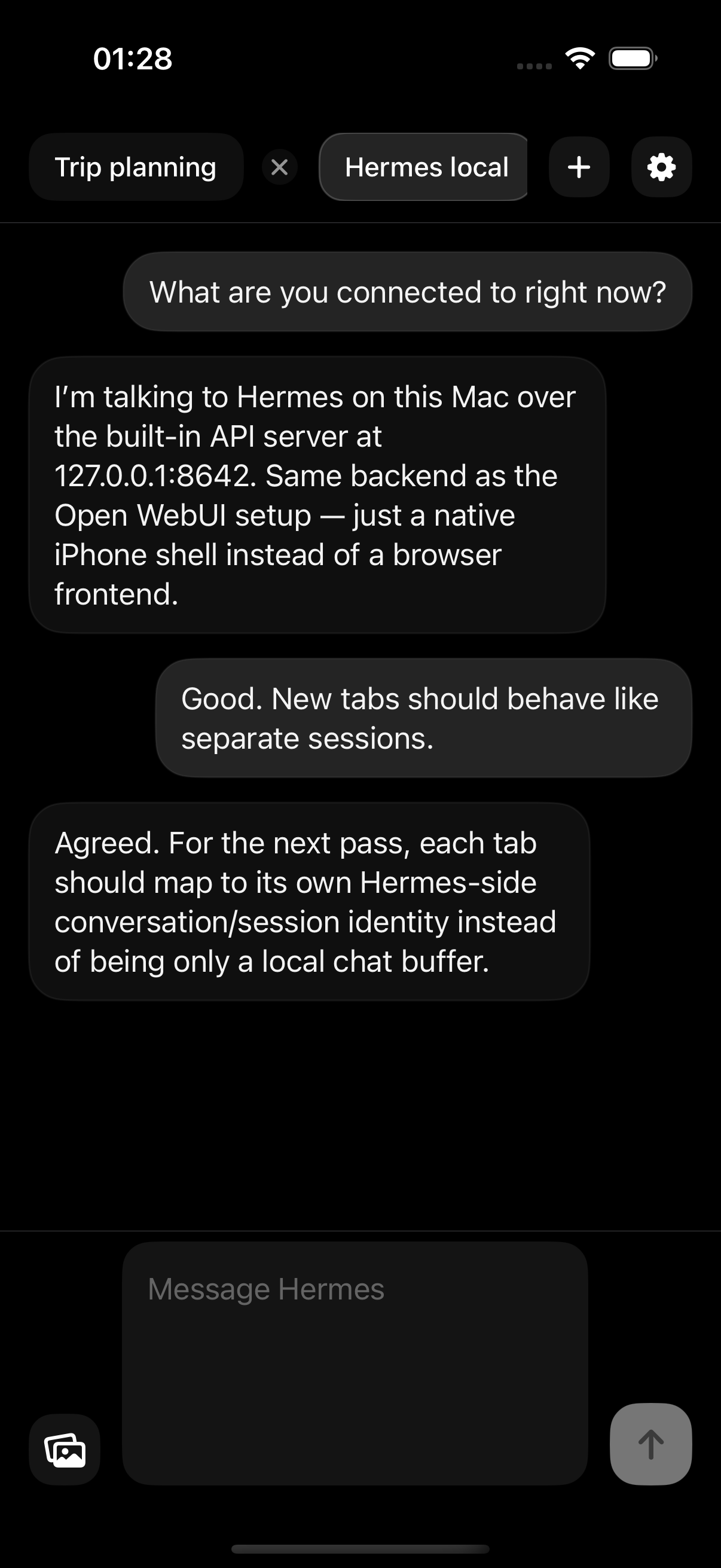 Hermes Tabs — Active conversation